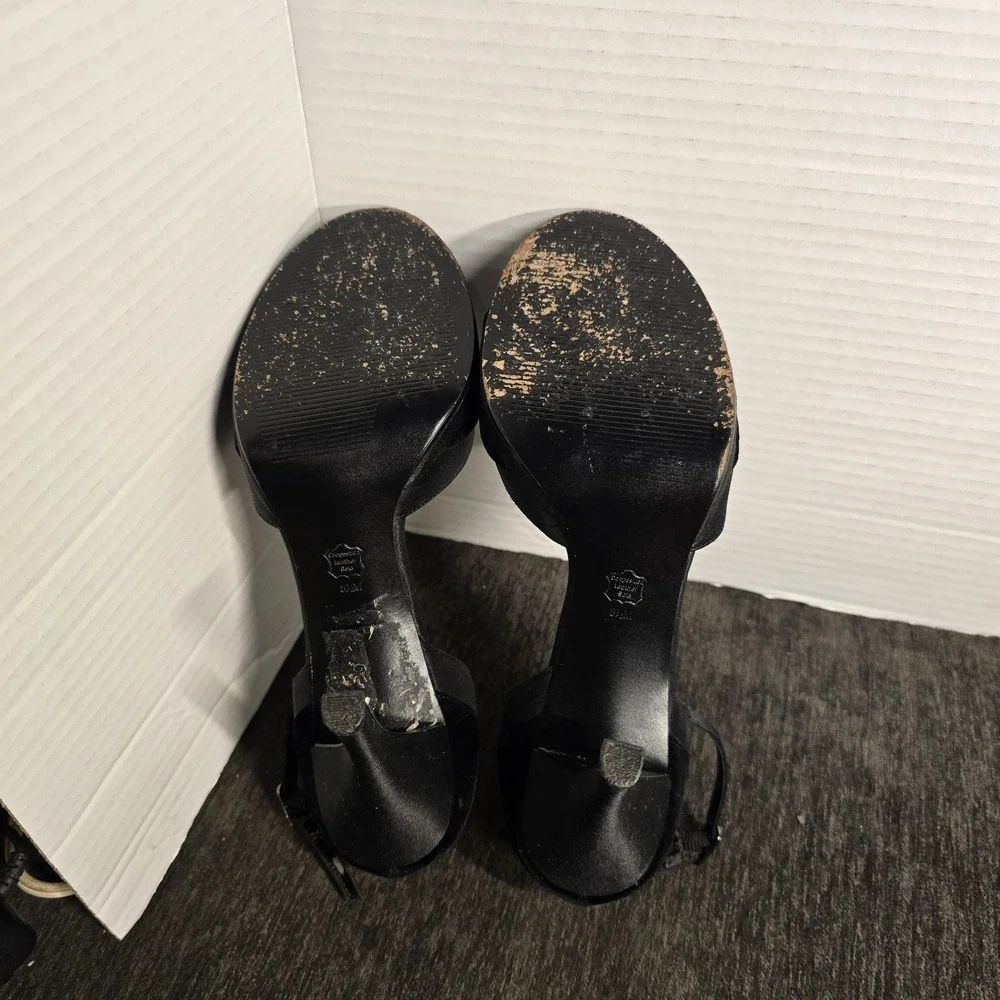 Nina Black Velvet Satin Ankle Strap Stiletto Heels Sandals Womens 8.5 M Evening